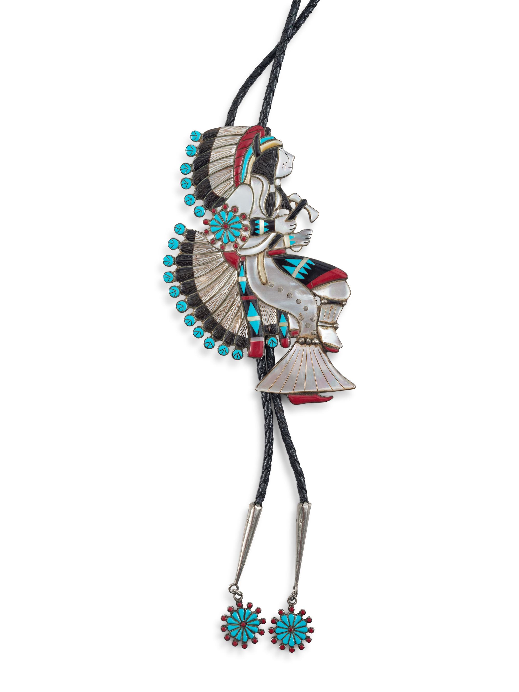 Zuni Silver and Mosaic Inlay Fancy Dancer Bolo Tie