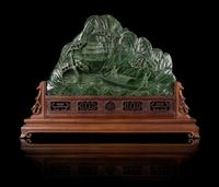 A Massive Spinach Jade Mountain Width 23 inches. — 20TH CENTURY