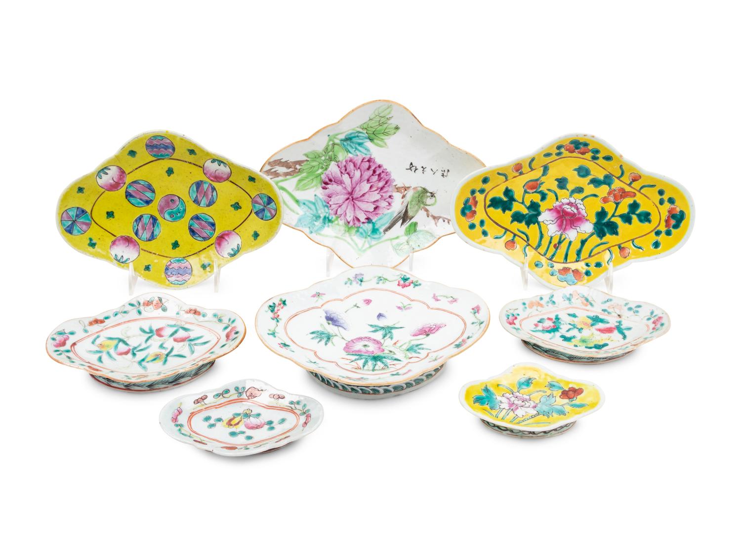 A Collection of 64 Chinese Famille Rose 'Flower' Porcelain Serving Dishes