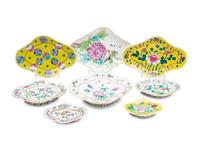 A Collection of 64 Chinese Famille Rose 'Flower' Porcelain Serving Dishes