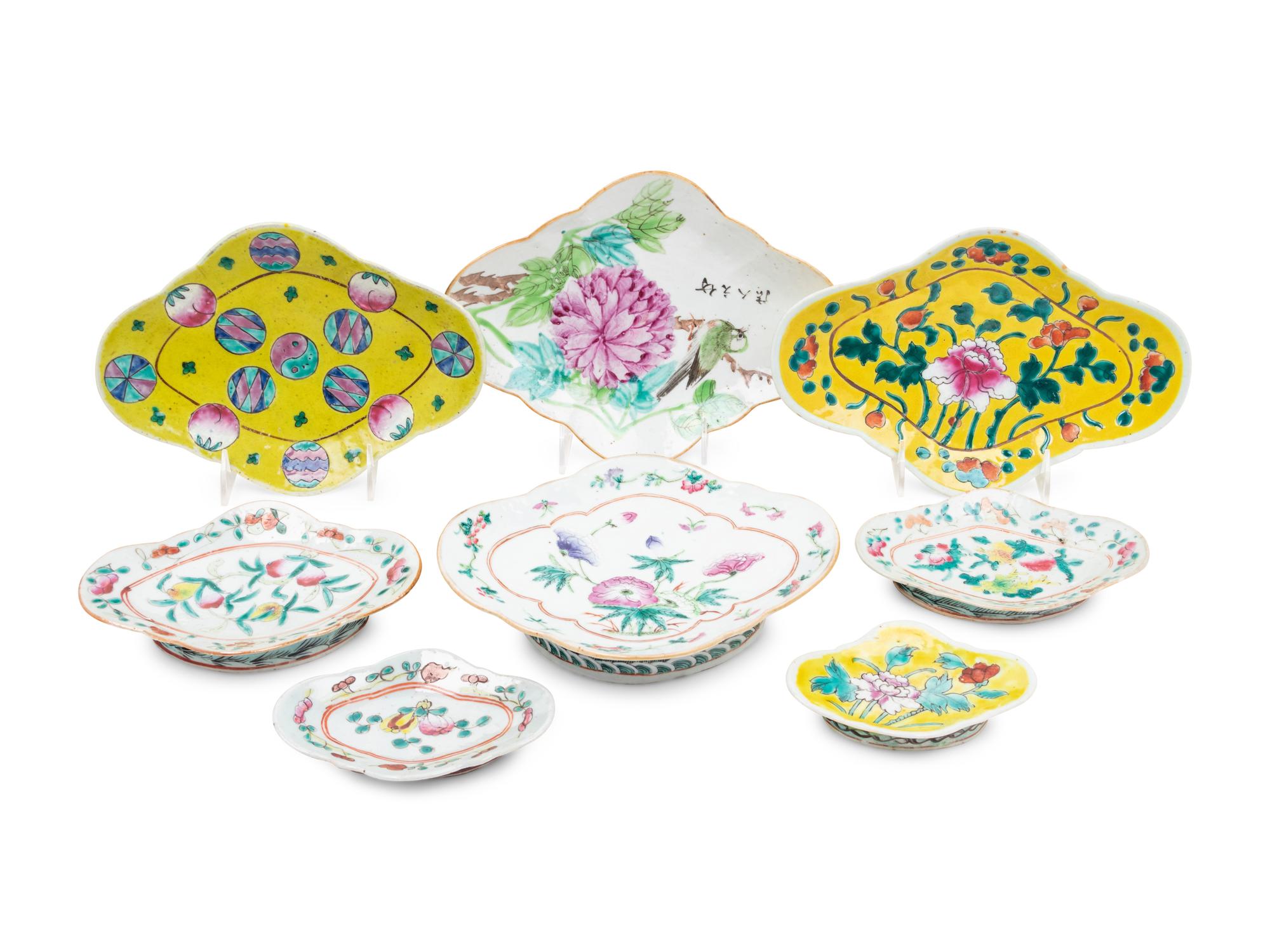 A Collection of 64 Chinese Famille Rose 'Flower' Porcelain Serving Dishes