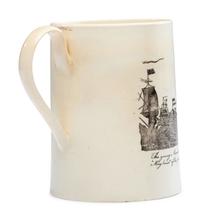 A Creamware Transfer-Printed Tankard with Naval Battle Scene