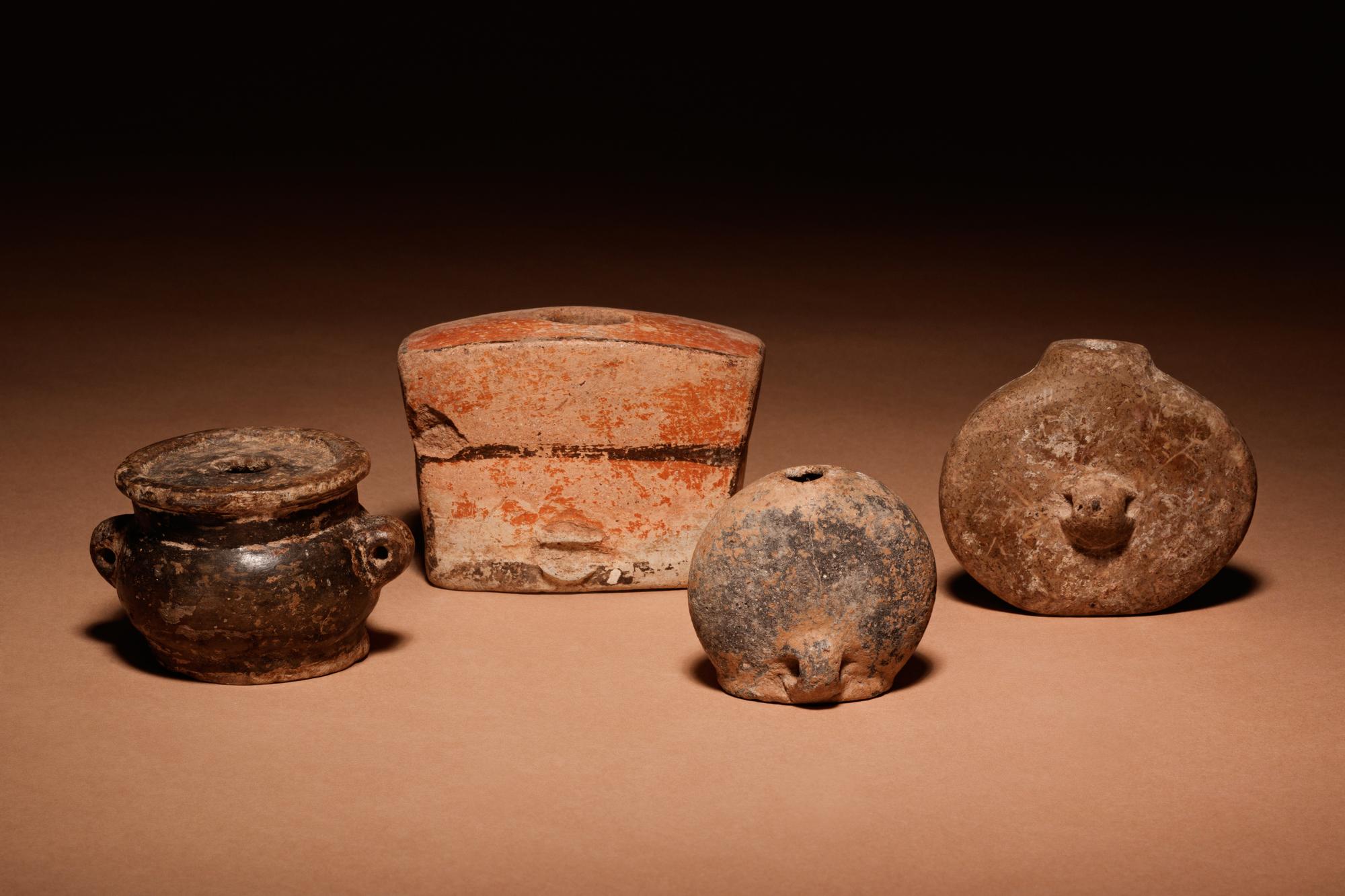 A Group of Four Maya Terracotta Vessels
