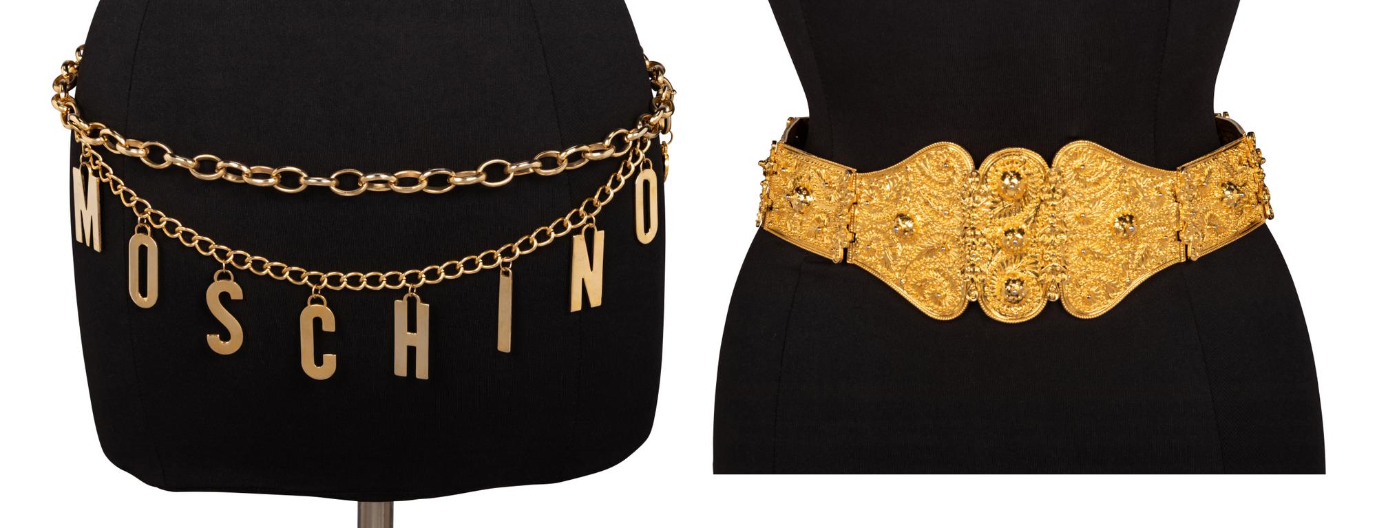 Two Designer Metal Belts, Moschino and Judith Leiber