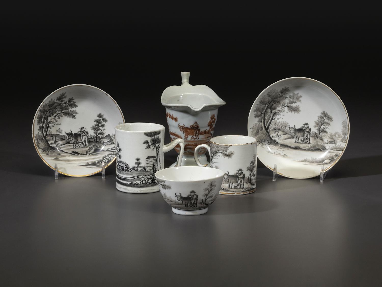 Six Chinese Export Porcelain 'Quaker Farmer' Articles
