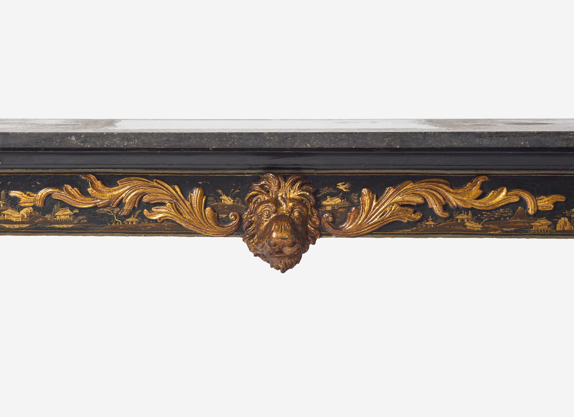 A George II Style Parcel Gilt and Black Japanned Marble-Top Console Table