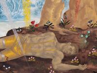 Sleeping Mother, Man with Lazar Beams, after Poussin's Narcissus