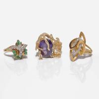 Three Ladies 18K Yellow Gold and Gemstone Rings
