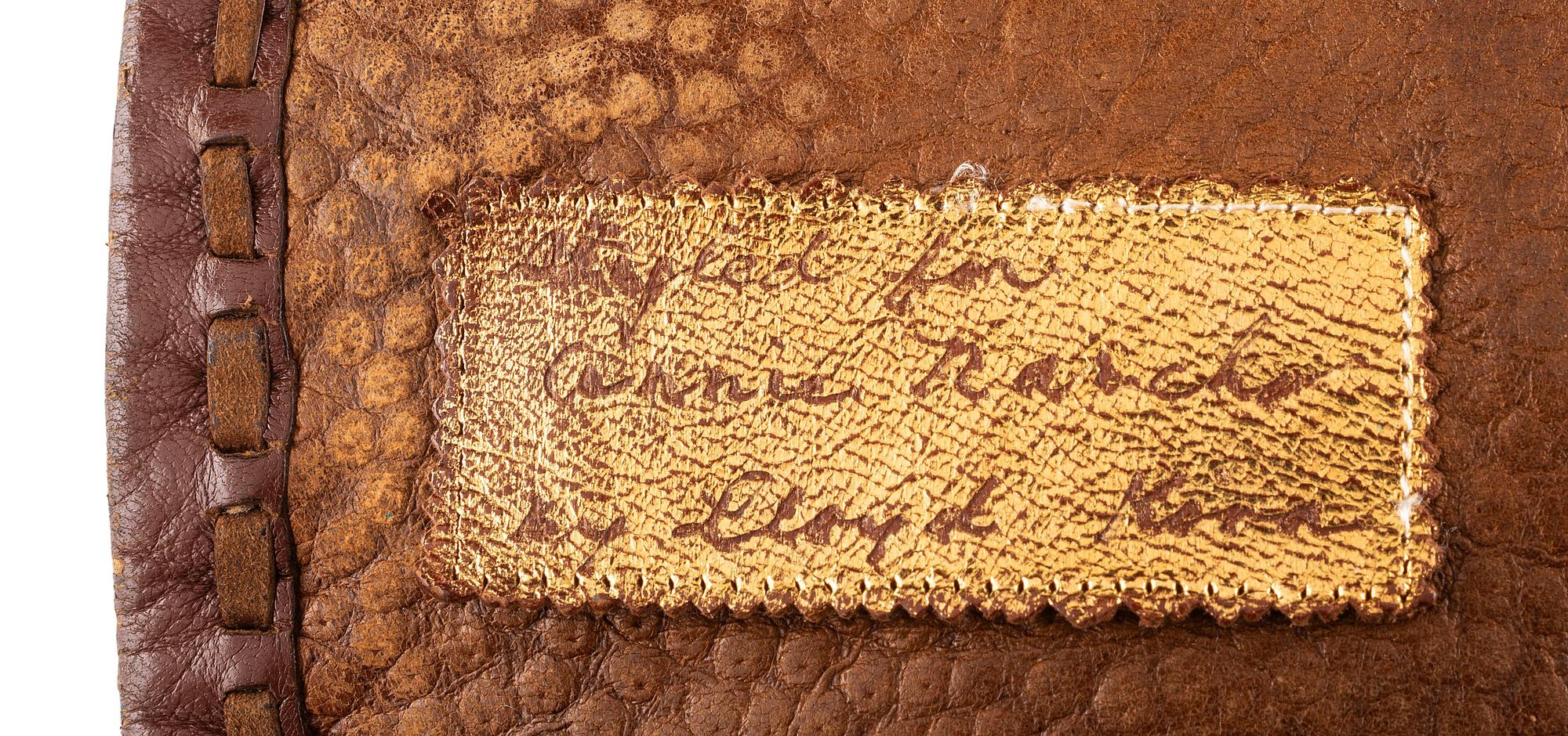 Brown Leather Drawstring Purse, with Brass Thunderbird Decoration