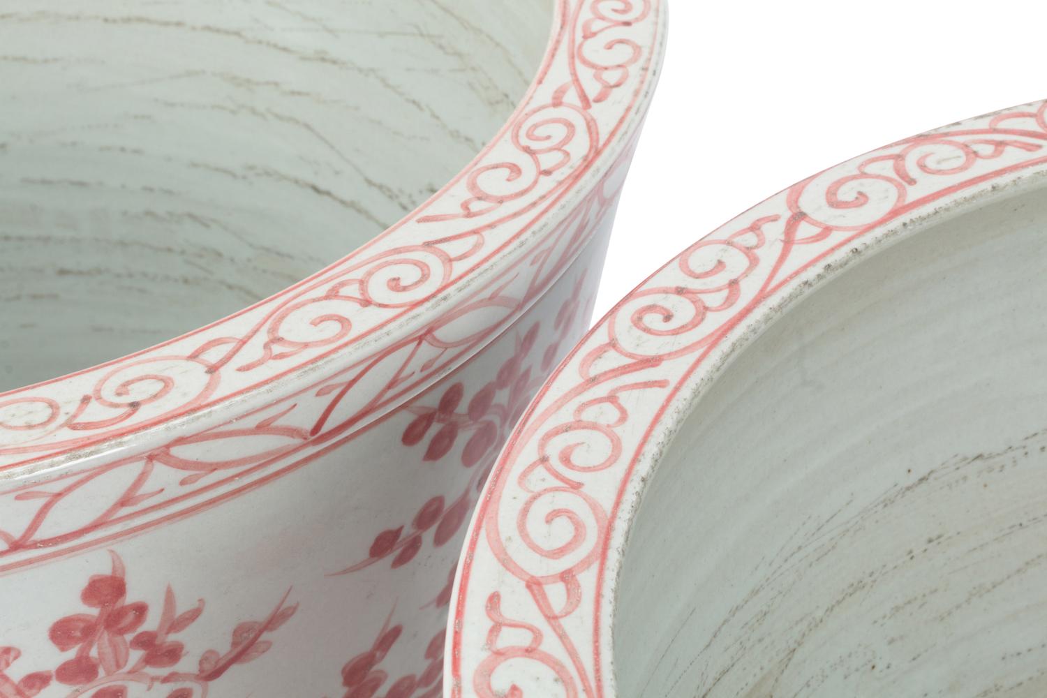 A Pair of Chinese Export Style Porcelain Cache Pots