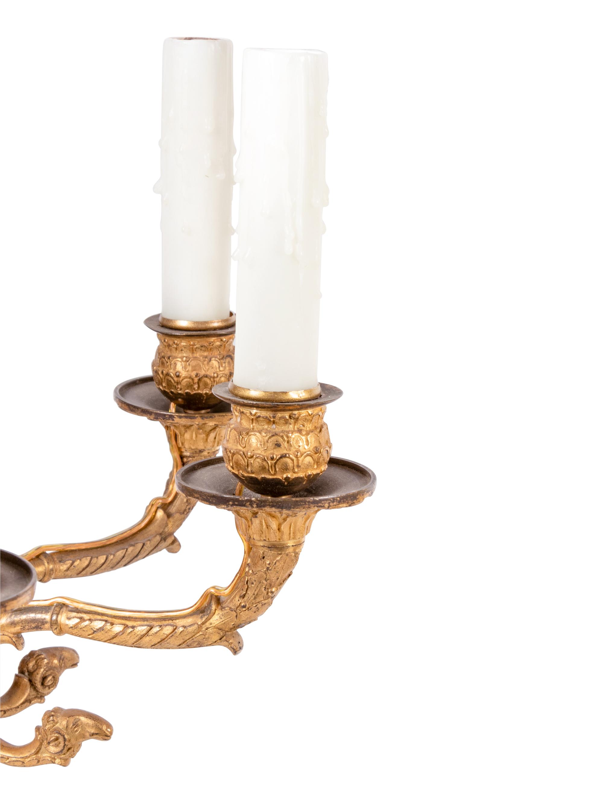 A Pair of Empire Gilt Bronze Six-Light Chandeliers