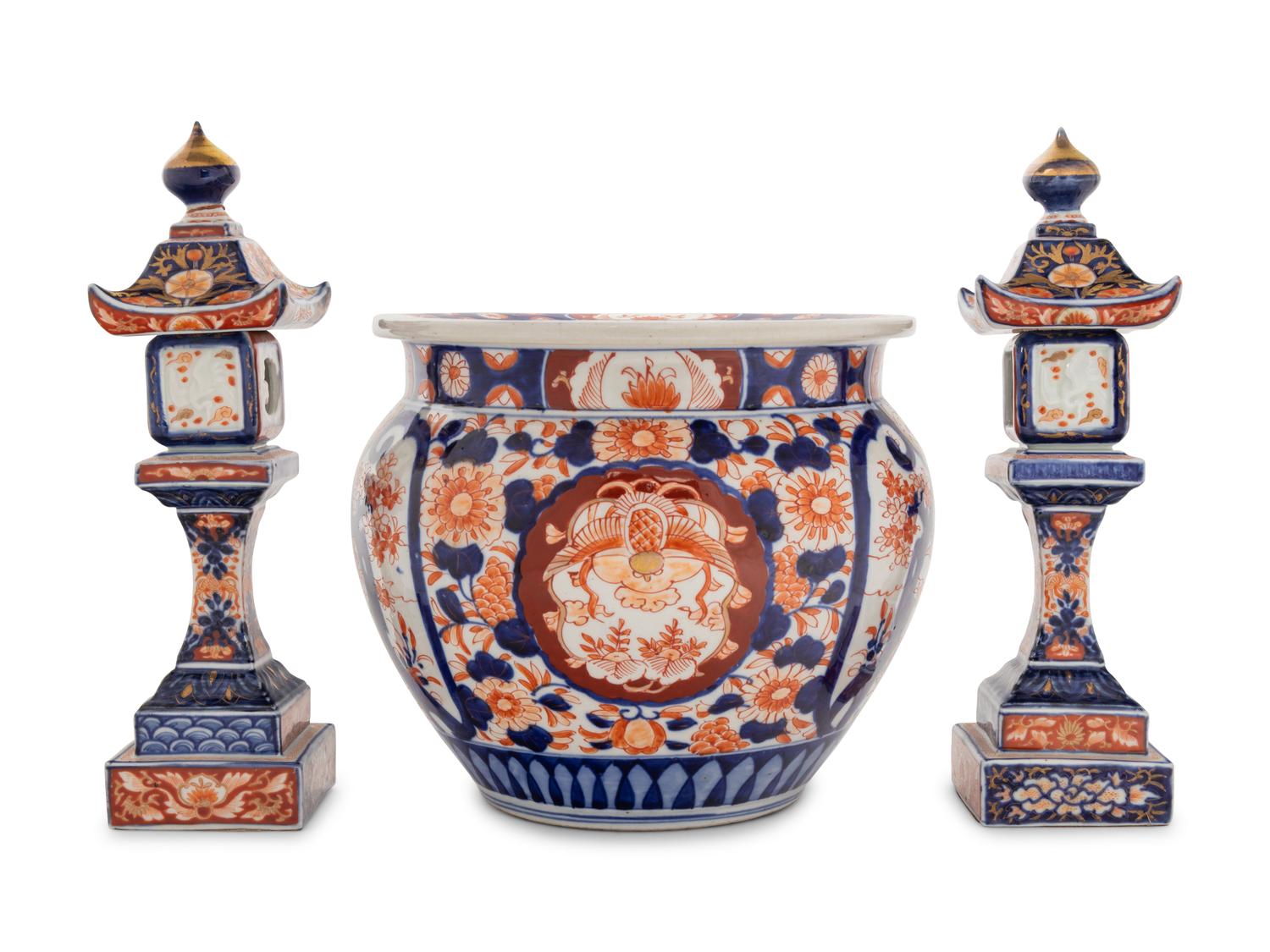 Three Japanese Imari Porcelain Articles