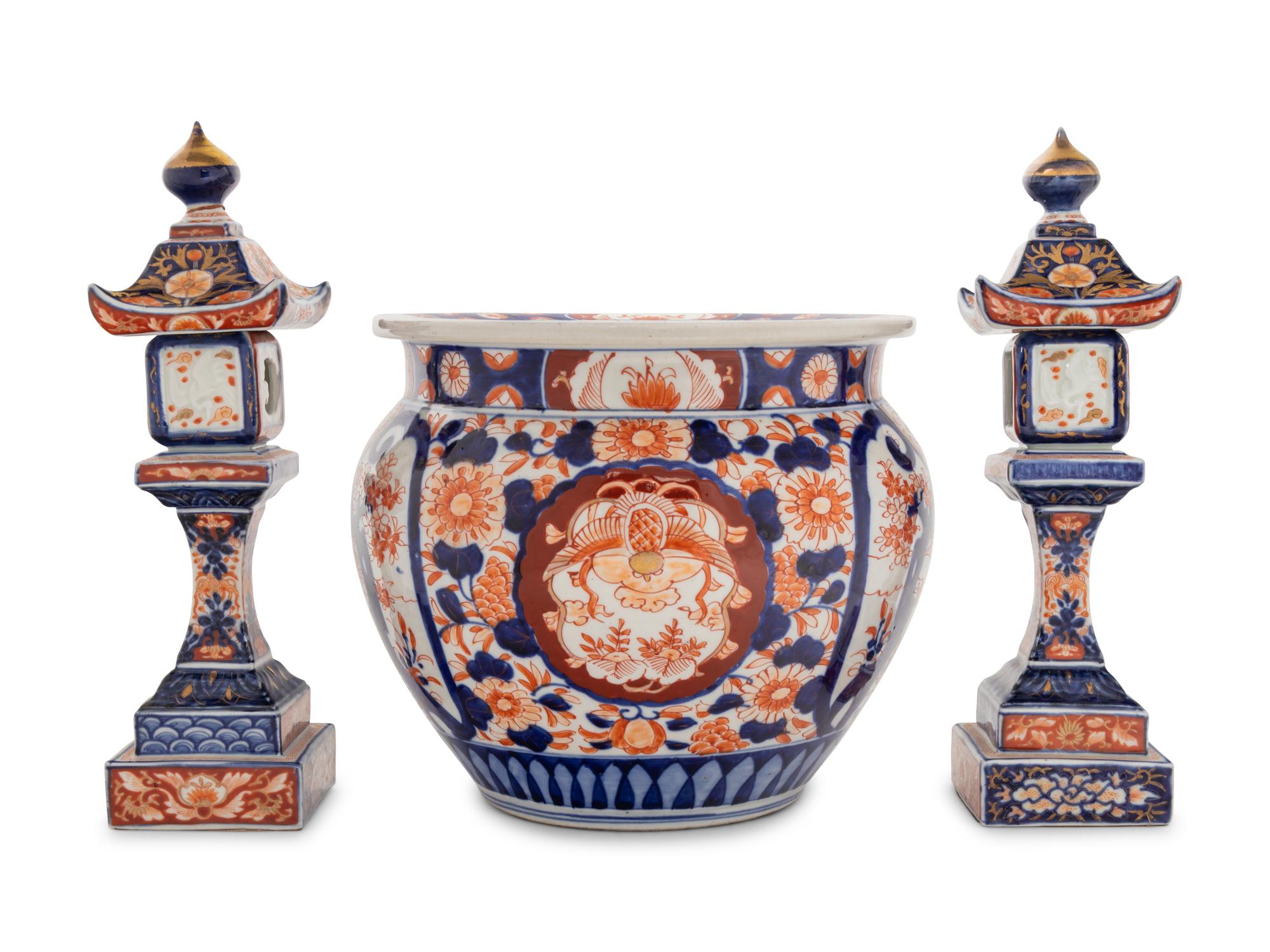 Three Japanese Imari Porcelain Articles