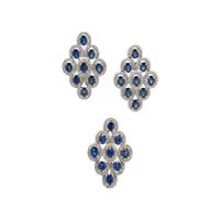 WHITE GOLD, SAPPHIRE, AND DIAMOND RING AND EARRINGS