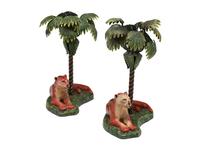 A Pair of Cold Painted Bronze Lion Candlesticks