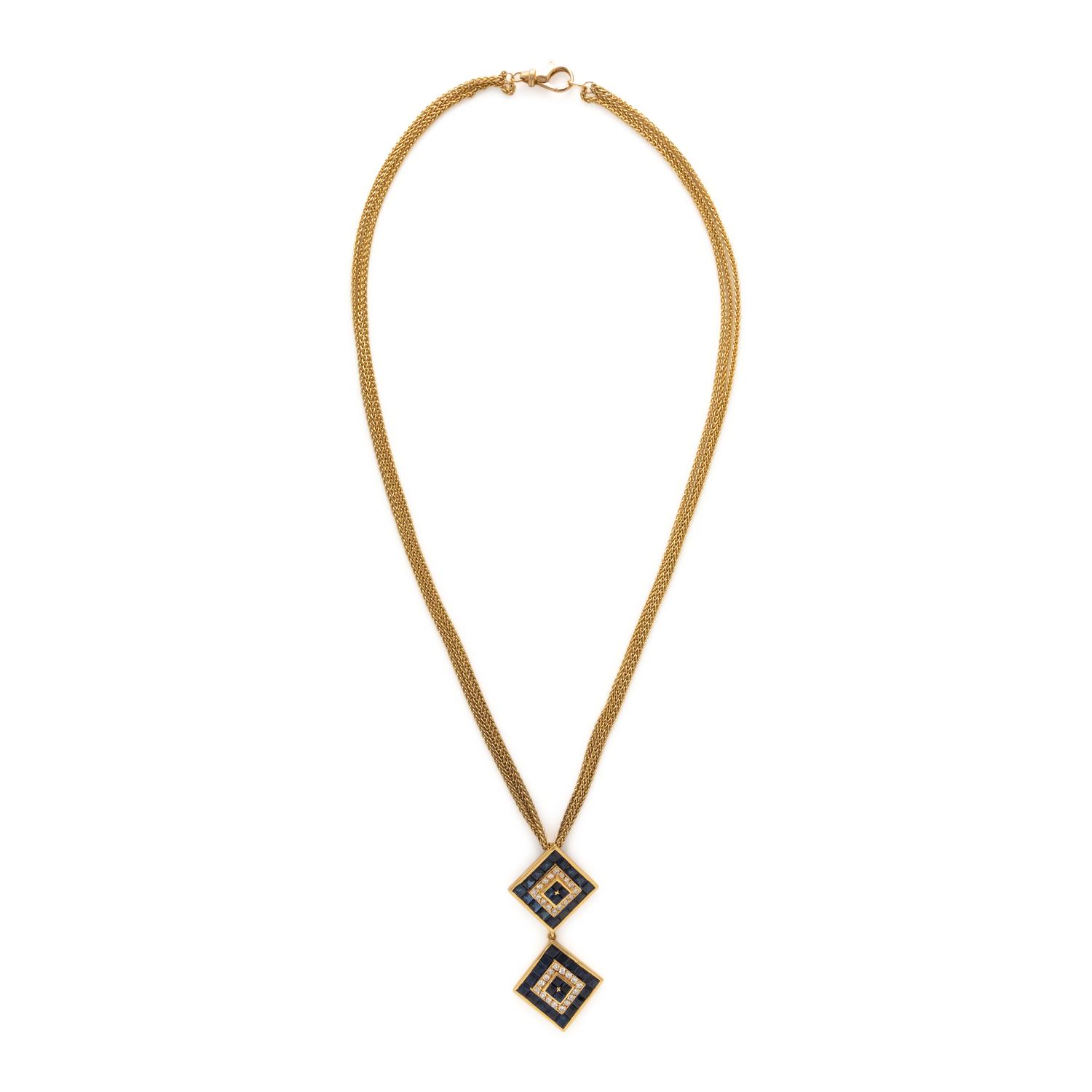 Sapphire, Diamond, and Yellow Gold Pendant Necklace