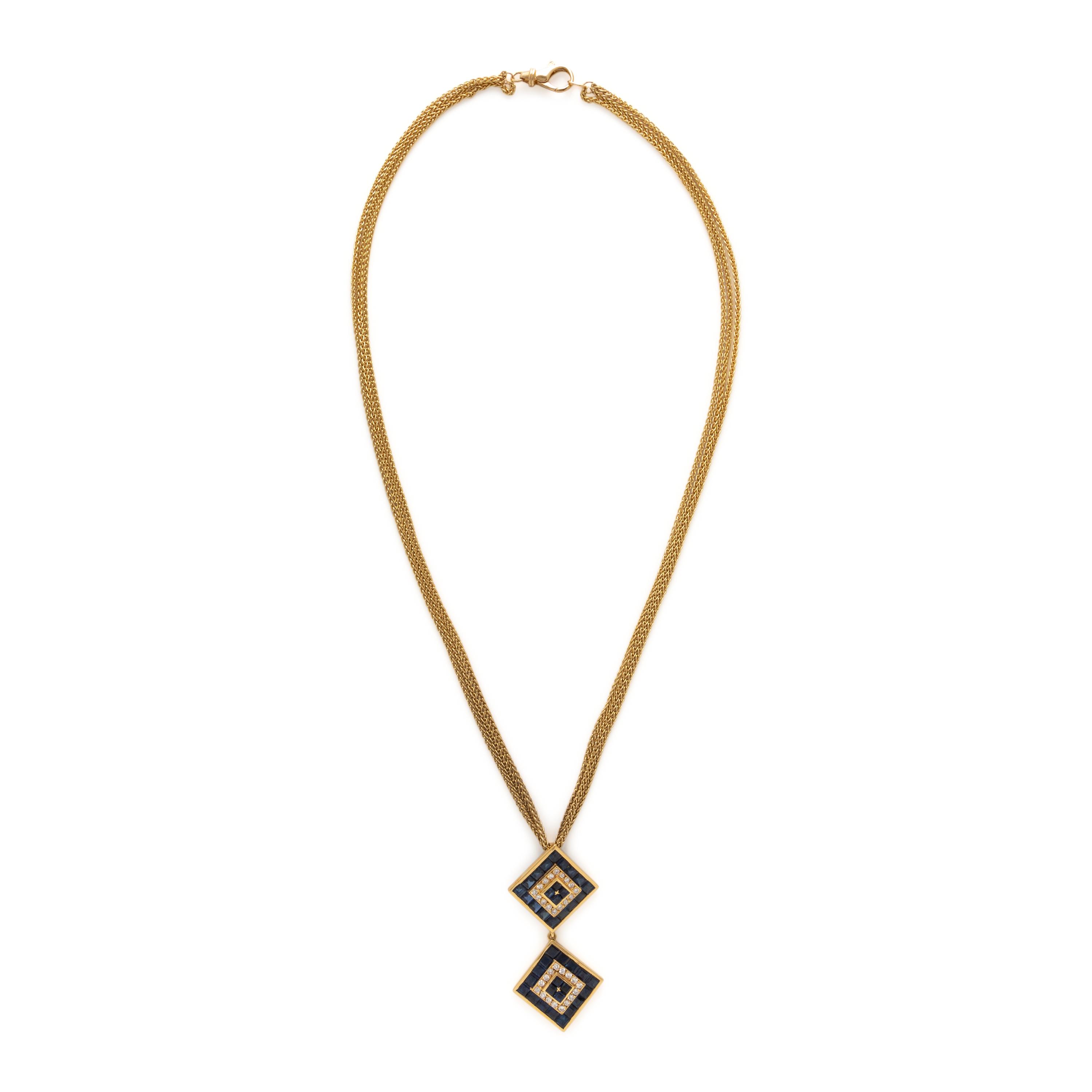 Sapphire, Diamond, and Yellow Gold Pendant Necklace