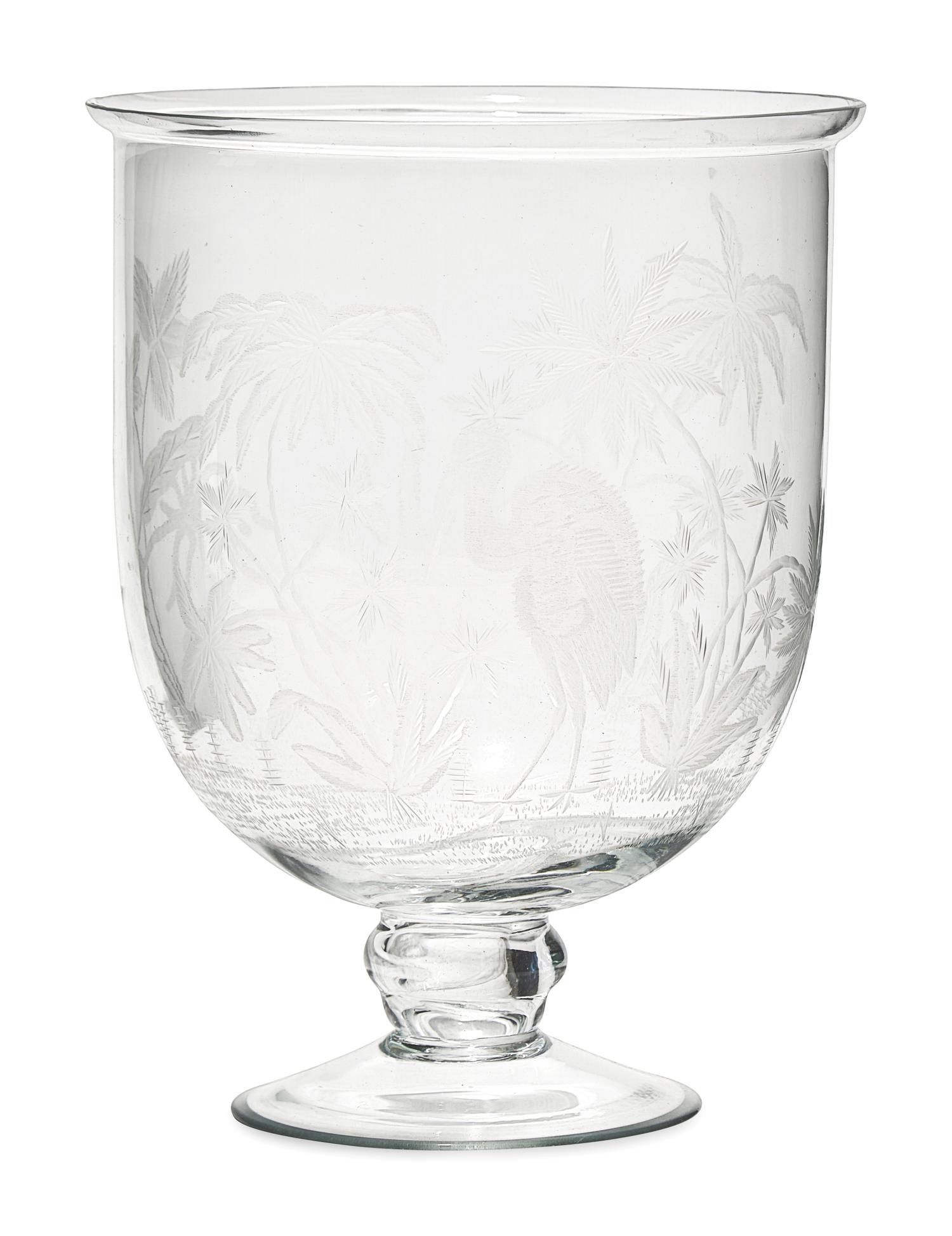 A Blown and Etched Glass Hurricane Vase