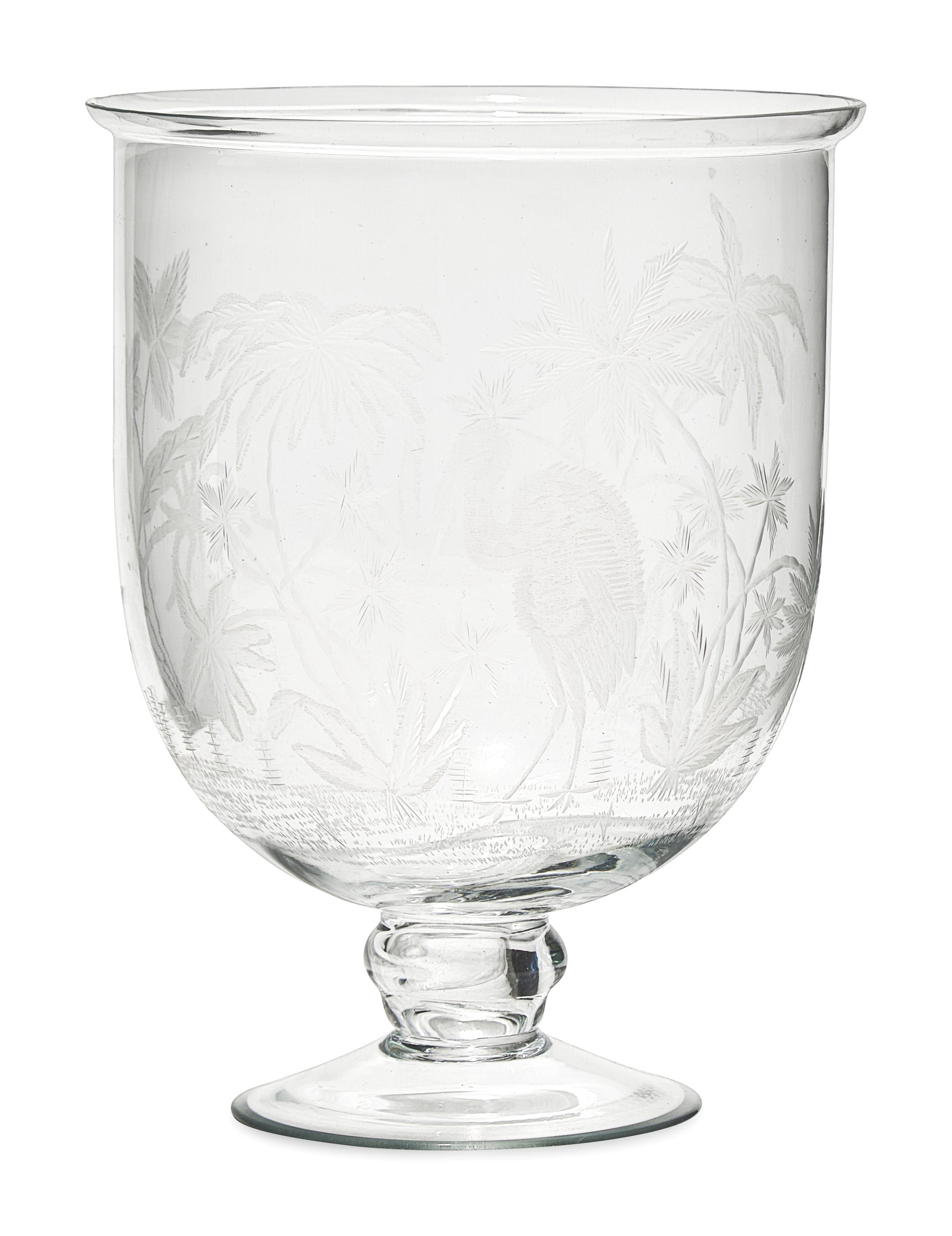 A Blown and Etched Glass Hurricane Vase