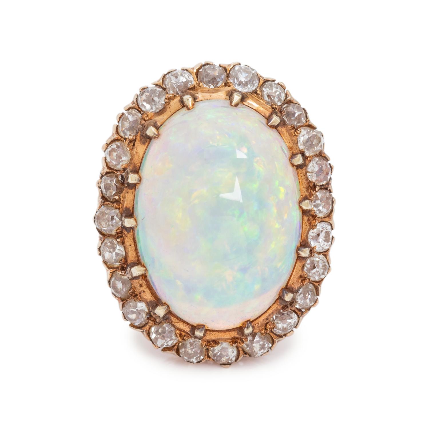 ANTIQUE, OPAL AND DIAMOND RING