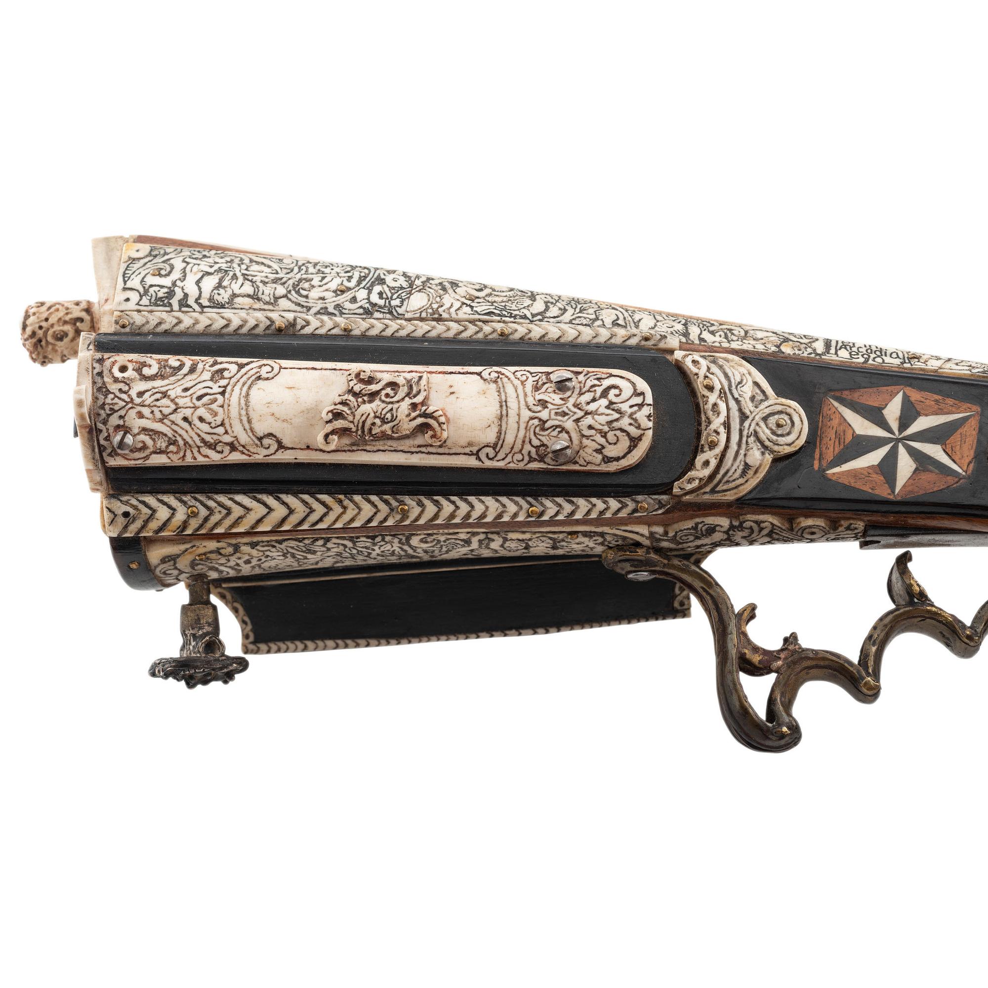 Contemporary Snaphance Rifle with Heavily Decorated Inlays by John B. Derrick (American, b.1936)