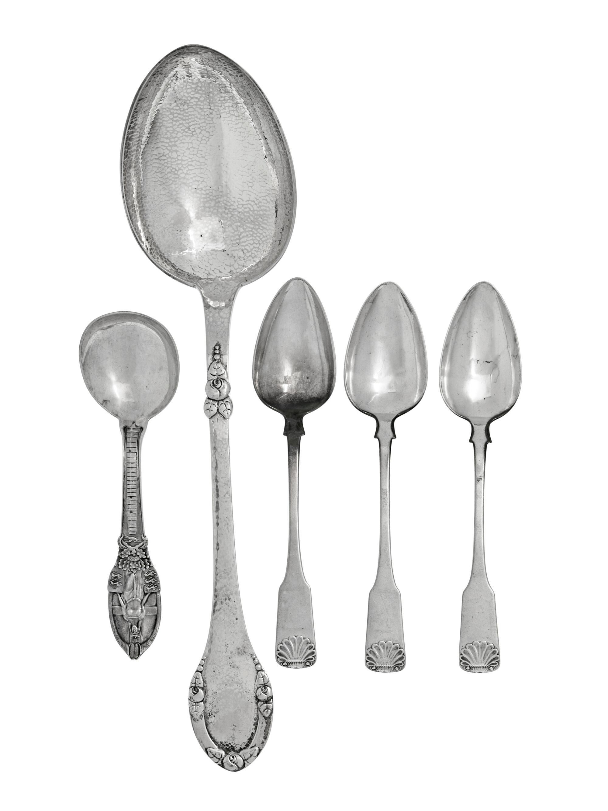Five Danish Silver Flatware Articles