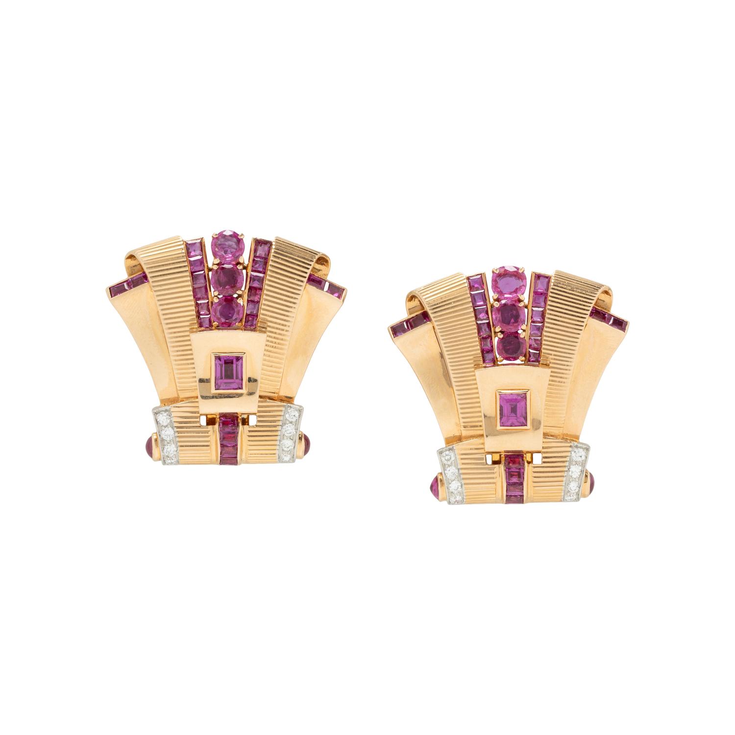 RETRO, ROSE GOLD, RUBY, AND DIAMOND CONVERTIBLE DRESS CLIPS