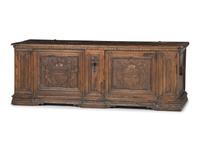 An Italian Wrought-Iron Mounted Carved Walnut Cassone