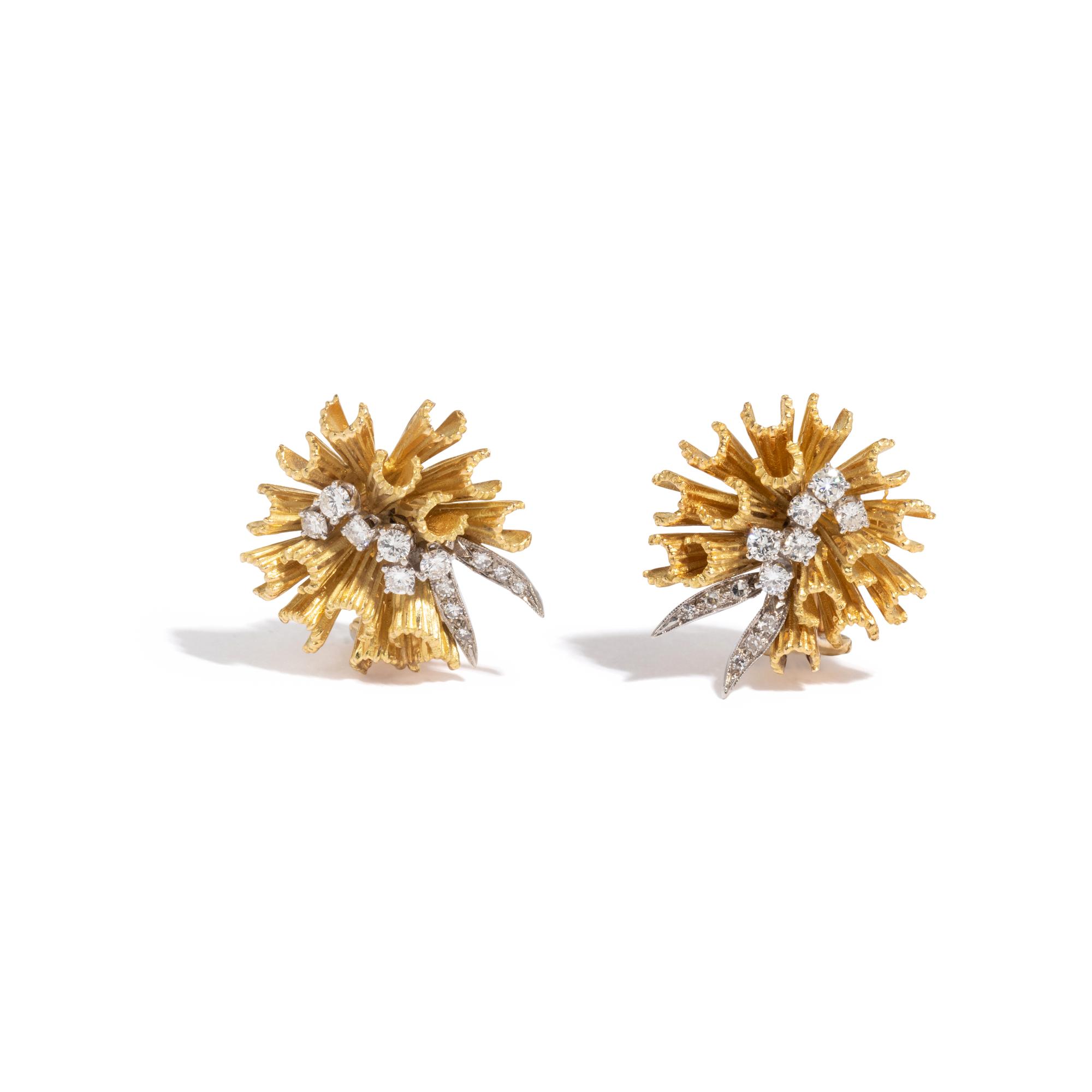 BICOLOR GOLD AND DIAMOND CLIP EARRINGS