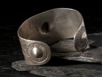 Navajo Heavily Stamped and Chiseled Ingot Silver Cuff Bracelet, with Repousse Accents