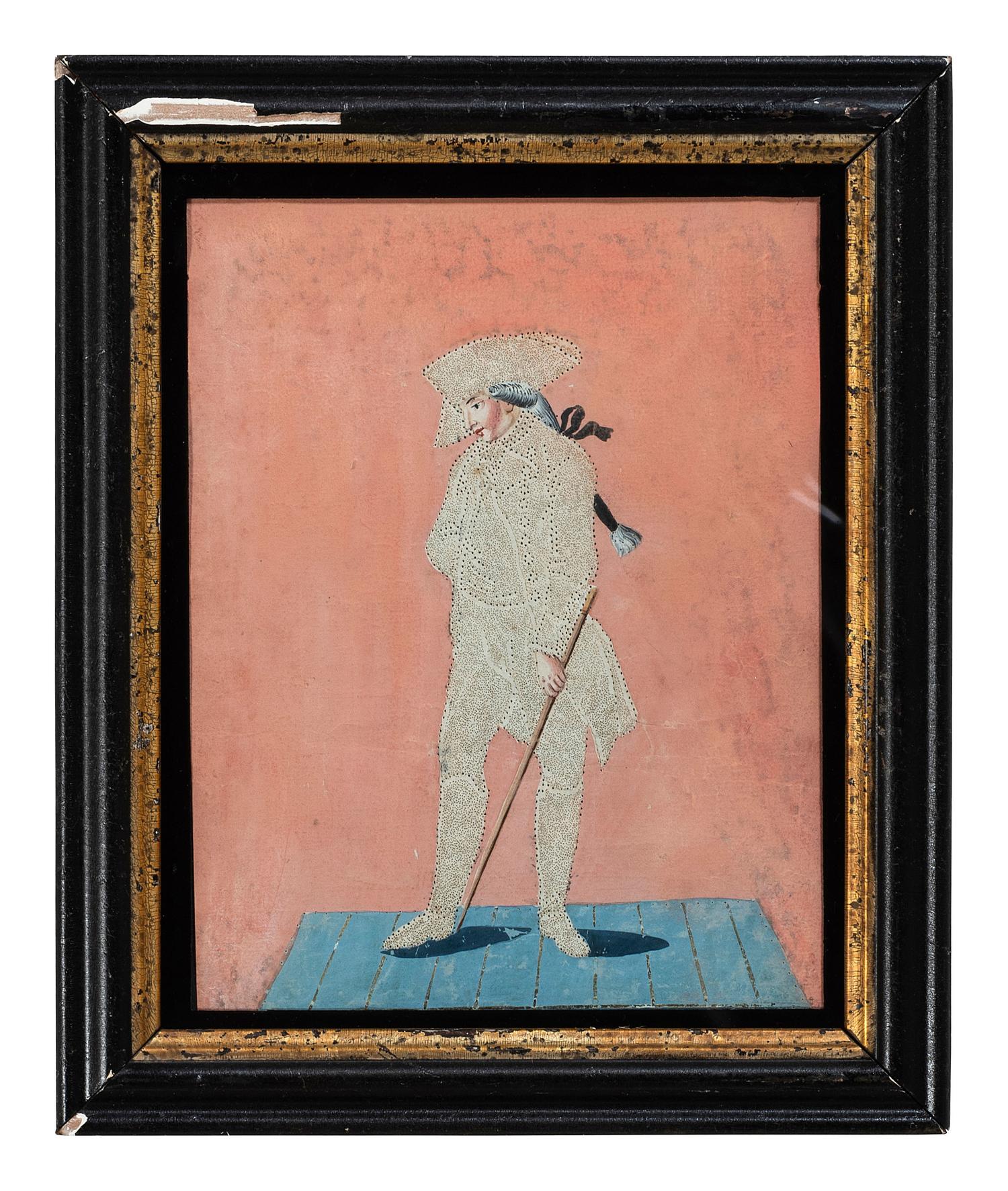 Seven Figural Pinprick and Watercolor Pictures
