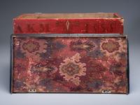 A Soap Hollow Red-Black and Gilt, Stencil-Decorated Poplar and Pine Miniature Blanket Chest