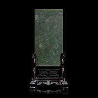 A Small Chinese Spinach Jade and Carved Wood Table Screen, Late Qing Dynasty/Republic Period 晚清民國 硬木嵌碧玉小插屏