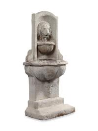 A George III Style Stone Lion and Shell Fountain
