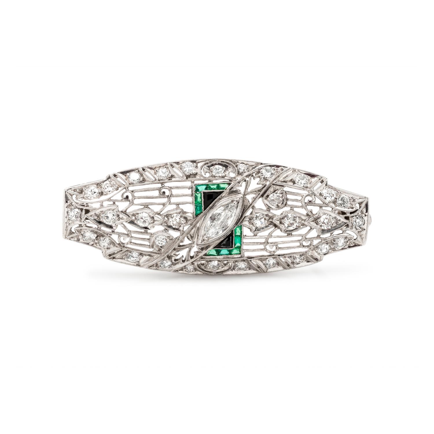 ART DECO, DIAMOND AND GEMSTONE BROOCH