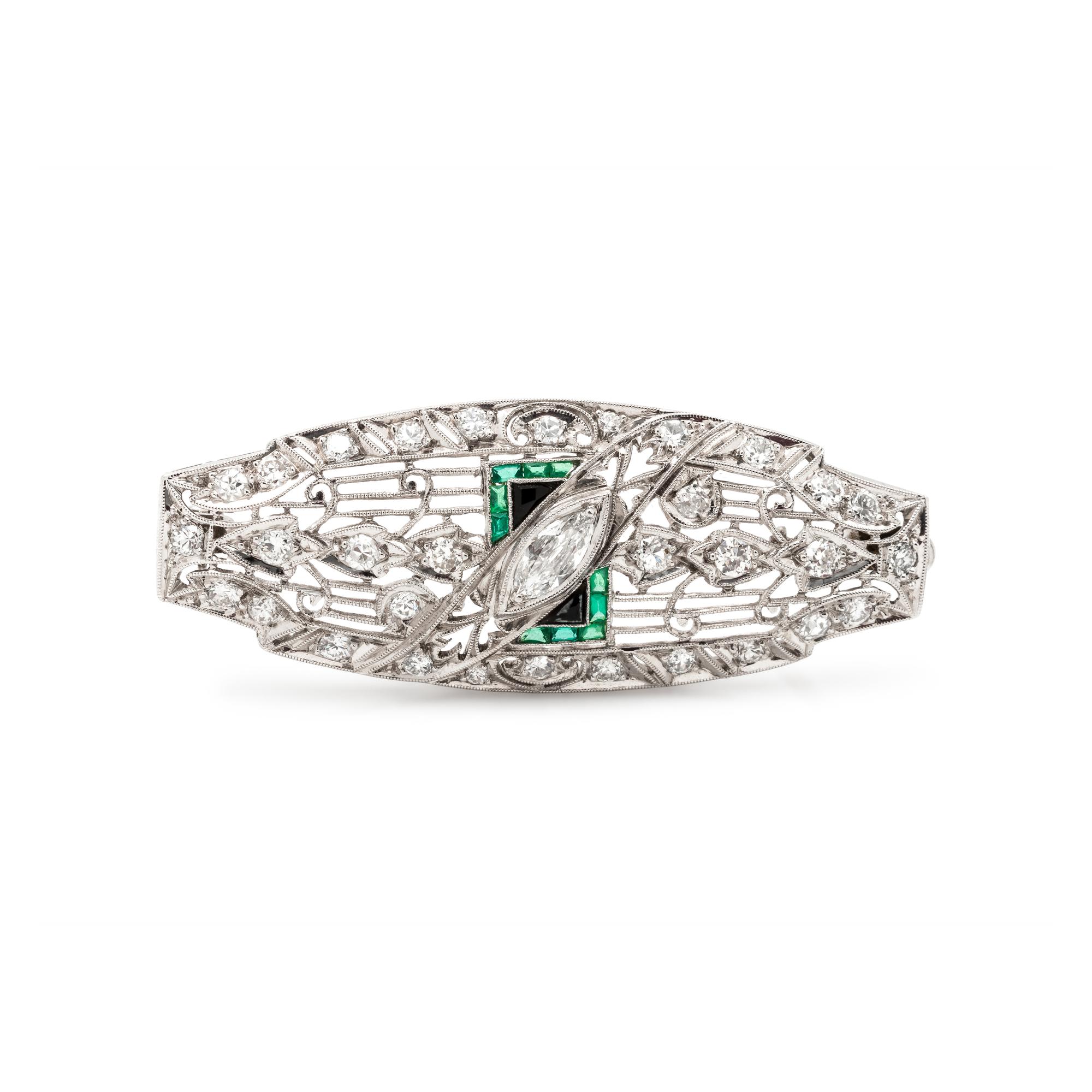 ART DECO, DIAMOND AND GEMSTONE BROOCH