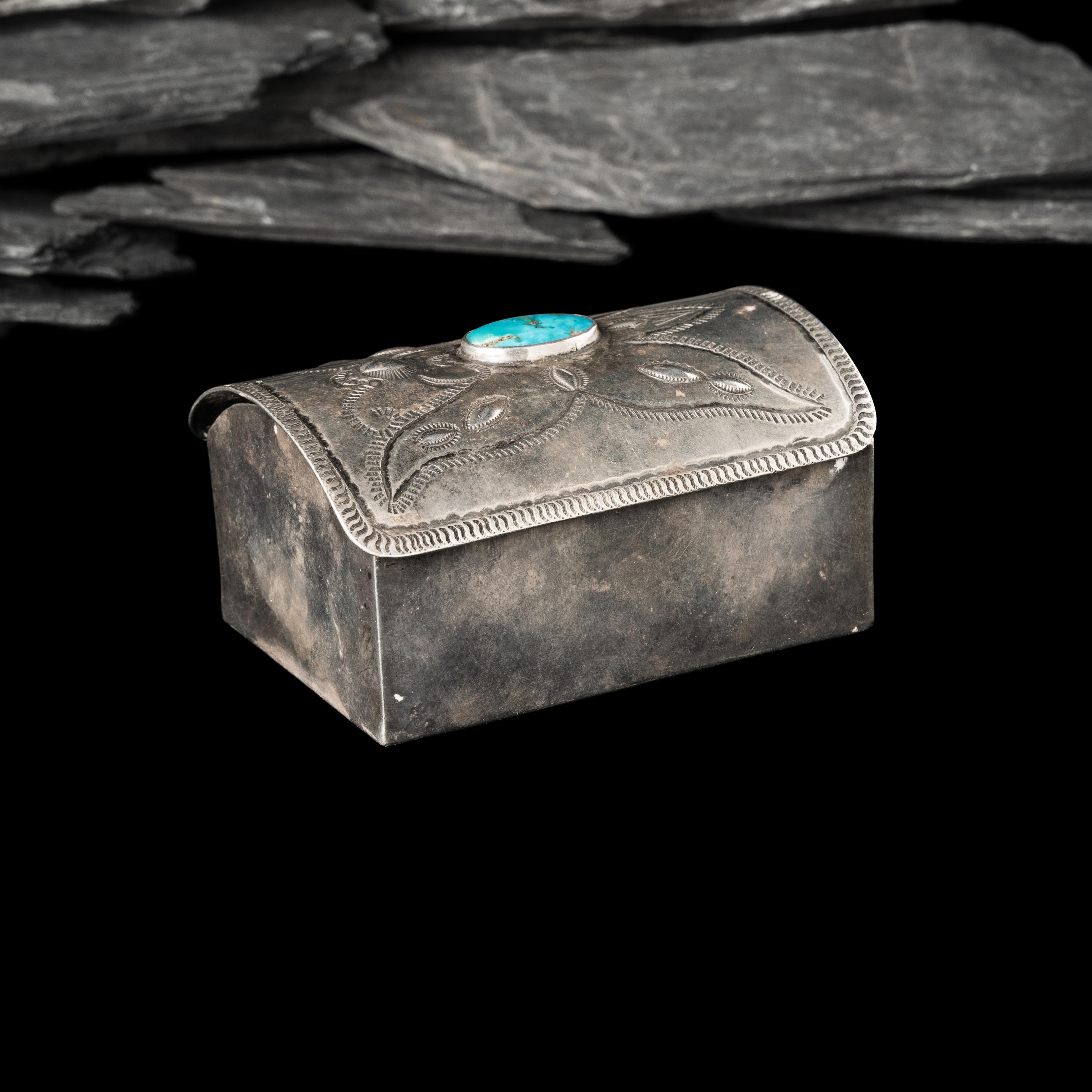Navajo Silver and Turquoise Lidded Box