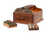 A Monitor Paint Decorated Oak and Cast Iron Coin-Operated Barbershop Cash Register