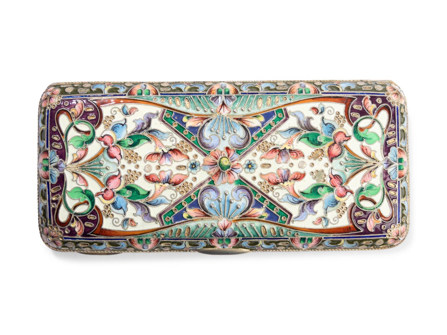 A Russian Shaded Enamel Silver Cigarette Case