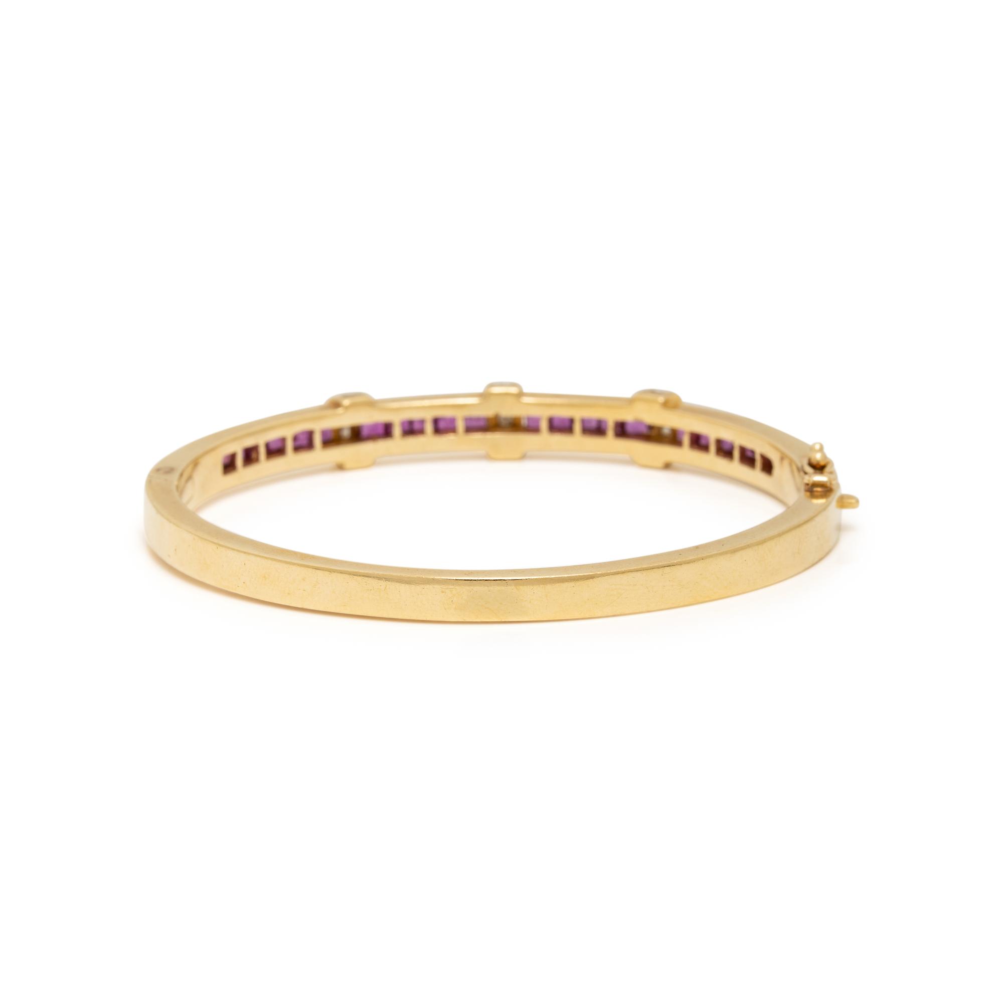 RUBY, DIAMOND, AND YELLOW GOLD BANGLE BRACELET