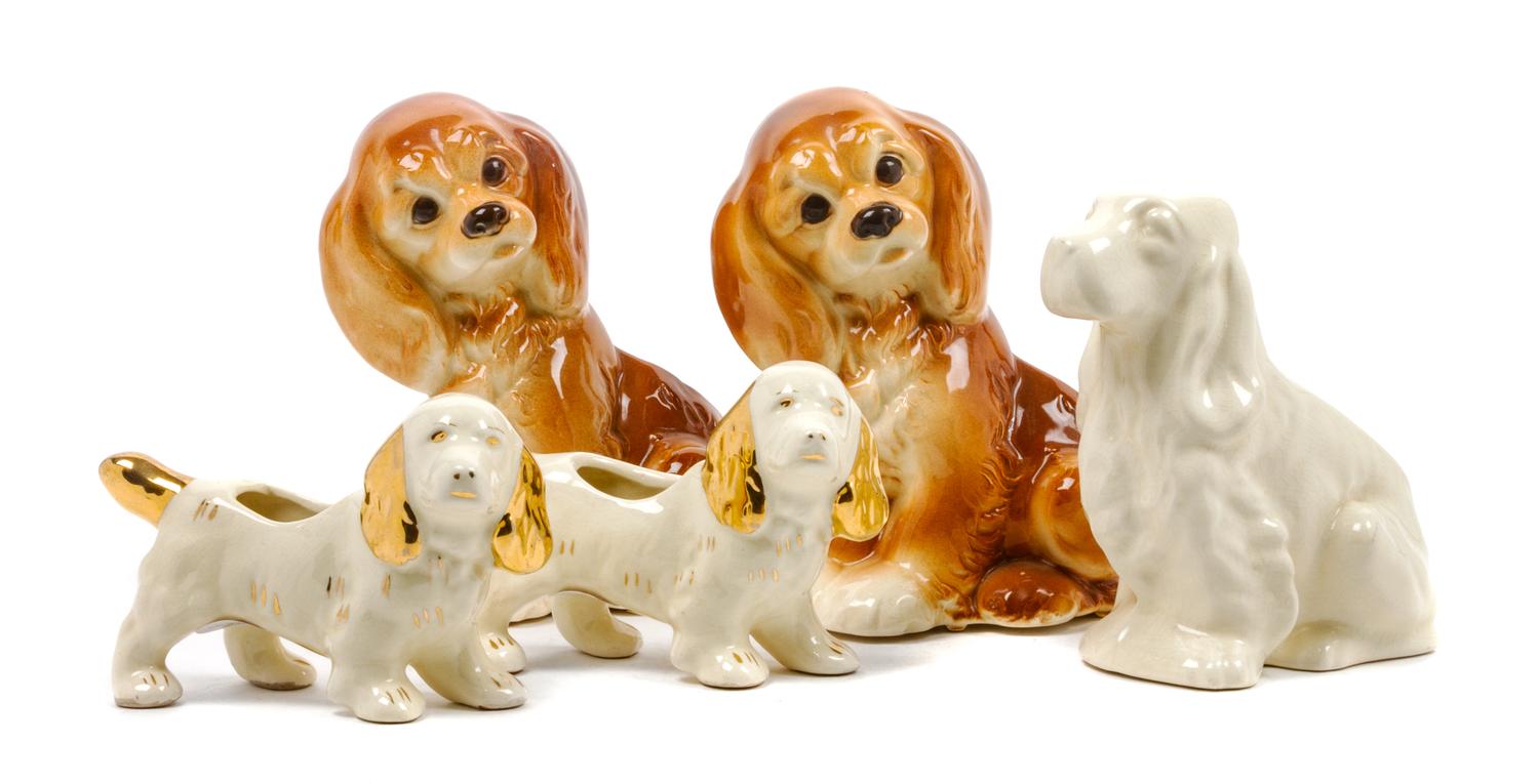 A Group of Five Spaniel Planters Height of tallest 8 inches.