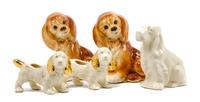 A Group of Five Spaniel Planters Height of tallest 8 inches.