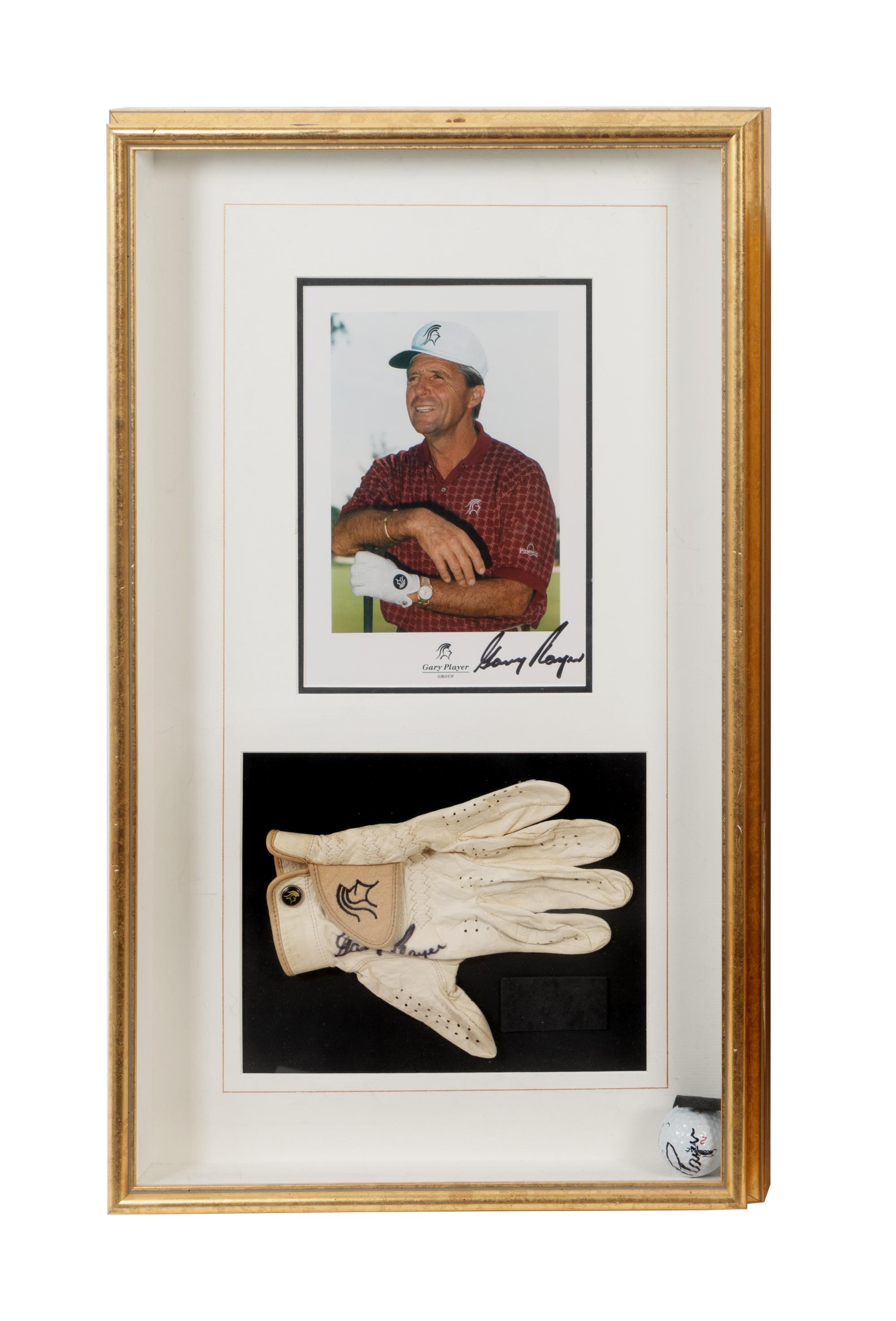 A Group of Gary Player Signed Autograph Displays Featuring a Tournament Used Golf Glove and Limited Edition Autographed Print,