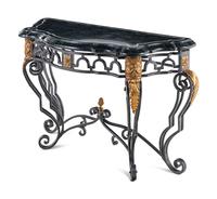 A Gilt Metal and Steel Marble-Top Console Table