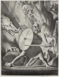 Rockwell Kent, (American, 1882-1971), Beowulf and the Dragon (from the Beowulf series), 1931