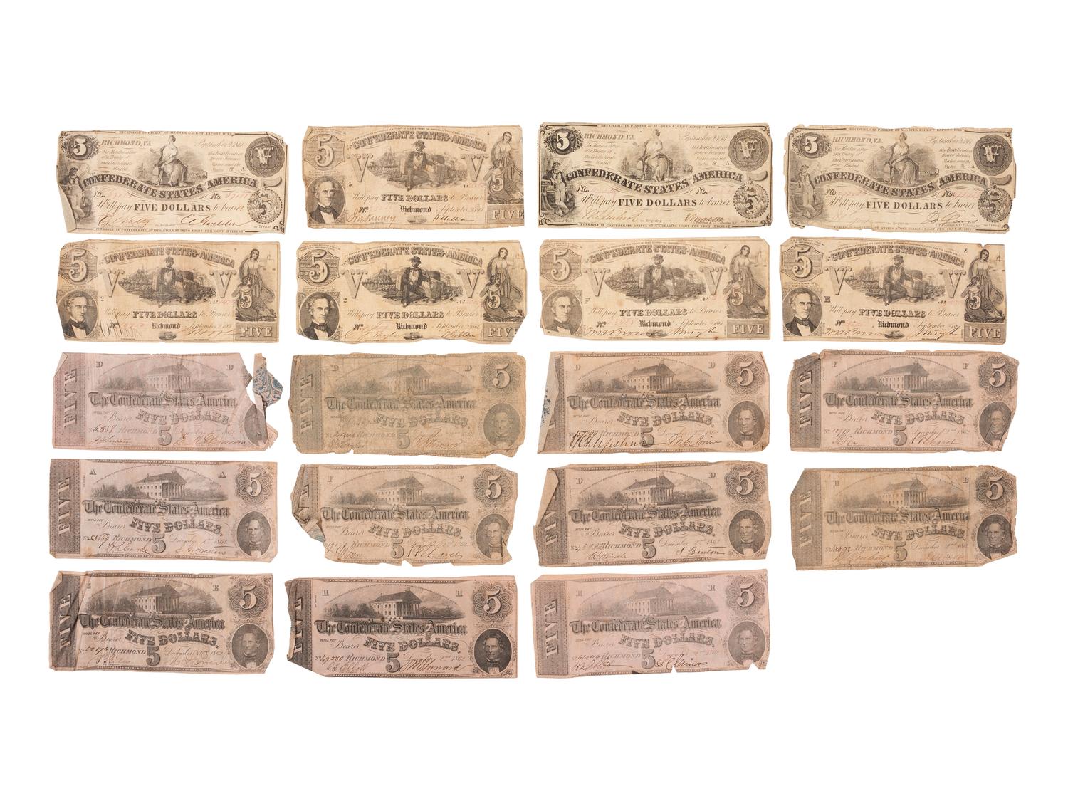[CONFEDERATE] -- [CURRENCY]. A large group of Confederate notes.