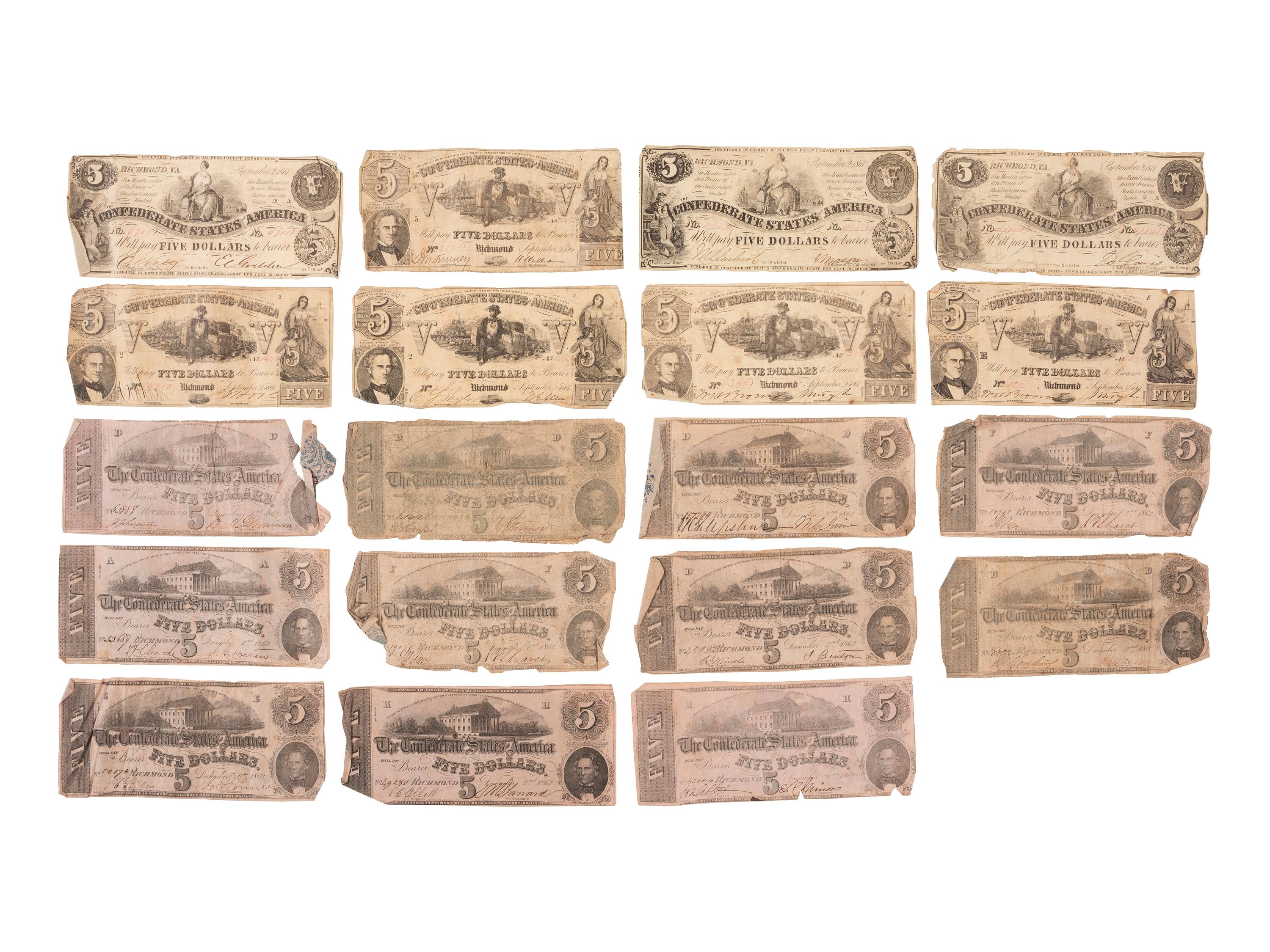 [CONFEDERATE] -- [CURRENCY]. A large group of Confederate notes.