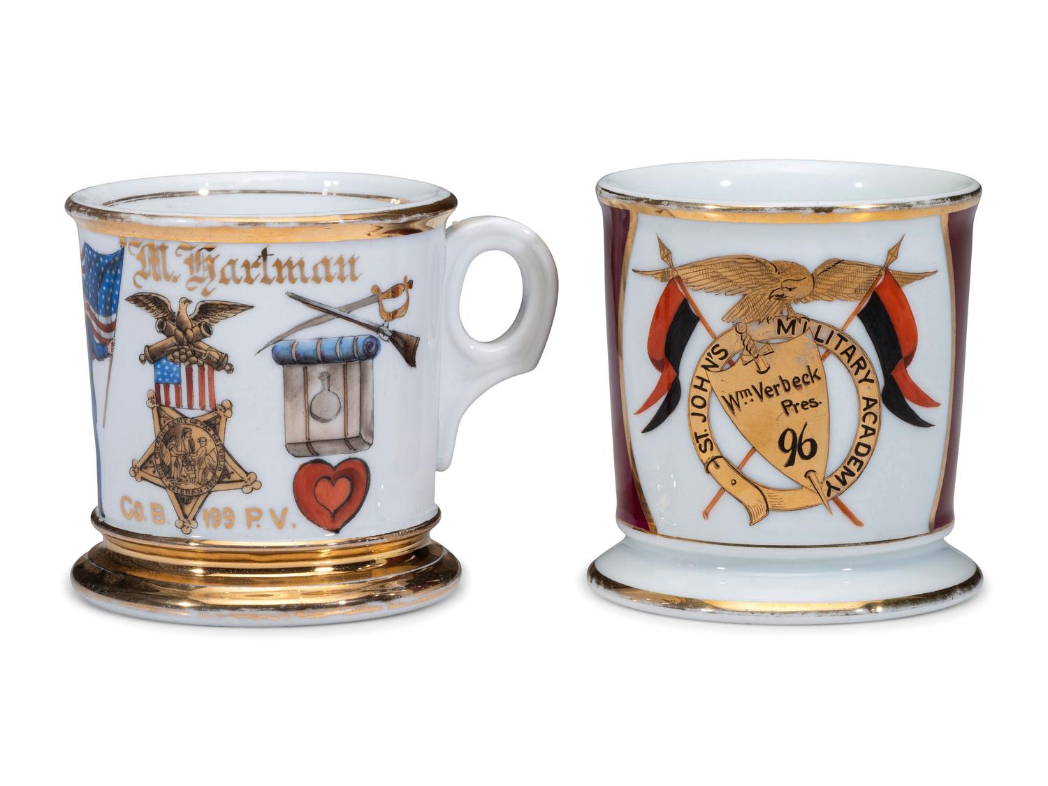 Two Military Related Porcelain Shaving Mugs, One Belonging to William Verbeck