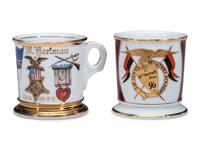 Two Military Related Porcelain Shaving Mugs, One Belonging to William Verbeck