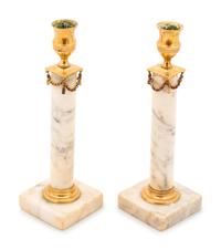 A Pair of Swedish Grey Marble Candlesticks